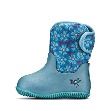 Muddies Waterproof Boot - Flower/Teal, side view.