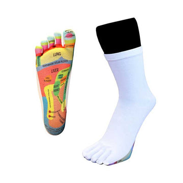 TOETOE Adults Health Reflexology Toe Socks - White, sole and side view.