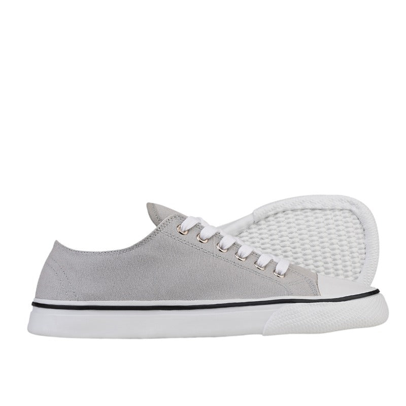 Pair of Bohempia Adults Trainers Herlik - Light Grey and White, outer side and slight sole view