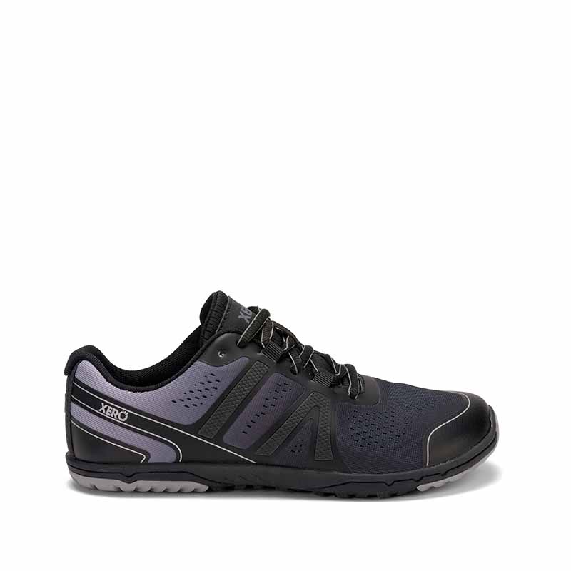 Xero Women's Trainer HFS II - Black and Frost Grey, outer side view.