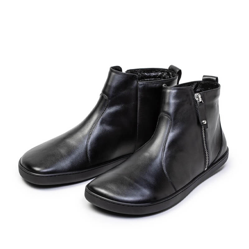 Pair of Shapen Women's Ivy 2.0 Ankle Boots - Black, angled view showing inner and outer side and front.