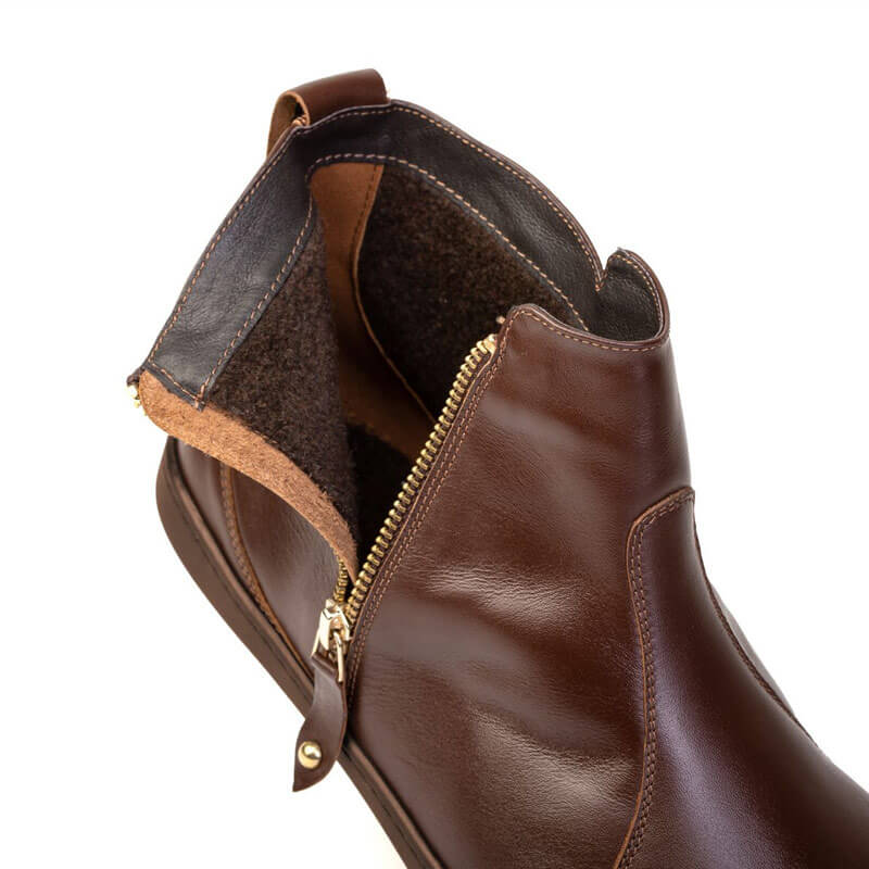Shapen Women's Ivy 2.0 Ankle Boot - Brown, close up of zip and lining.