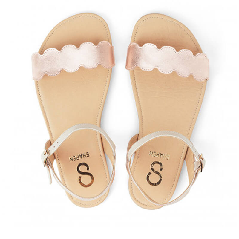 Pair of Shapen Women's Jasmine Sandals - Rose Gold, top view.
