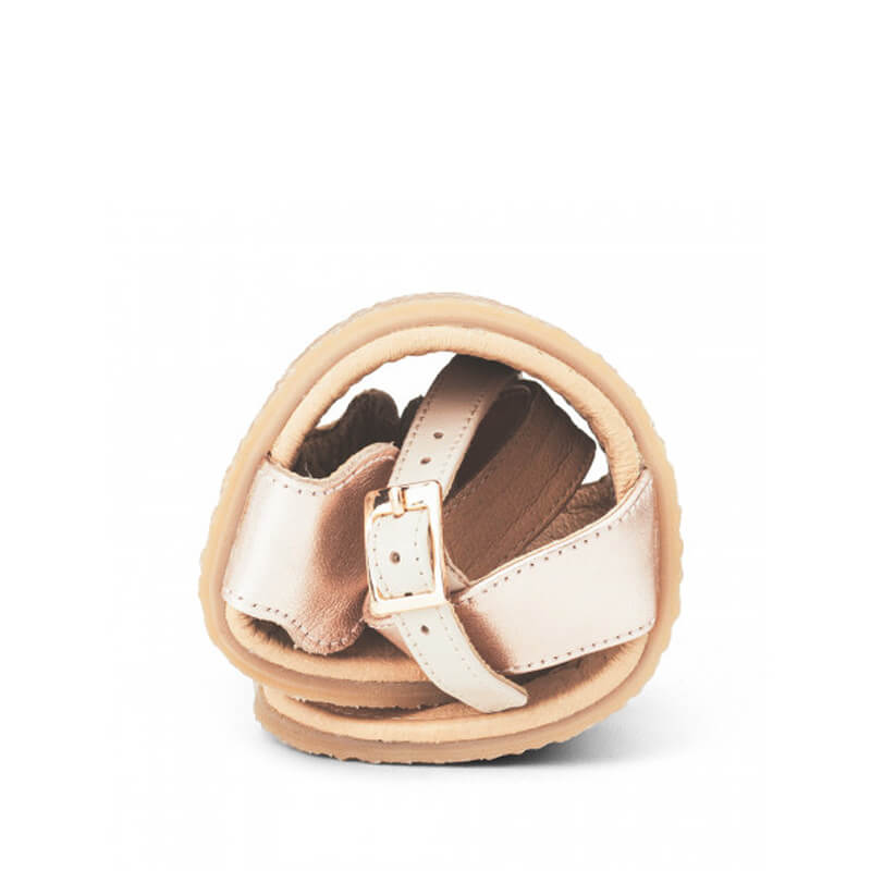 Shapen Women's Jasmine Sandal - Rose Gold, scrunched up.