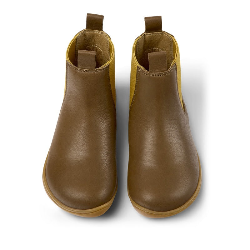 Pair of Camper Kids Peu Chelsea Boots - Brown, front view.