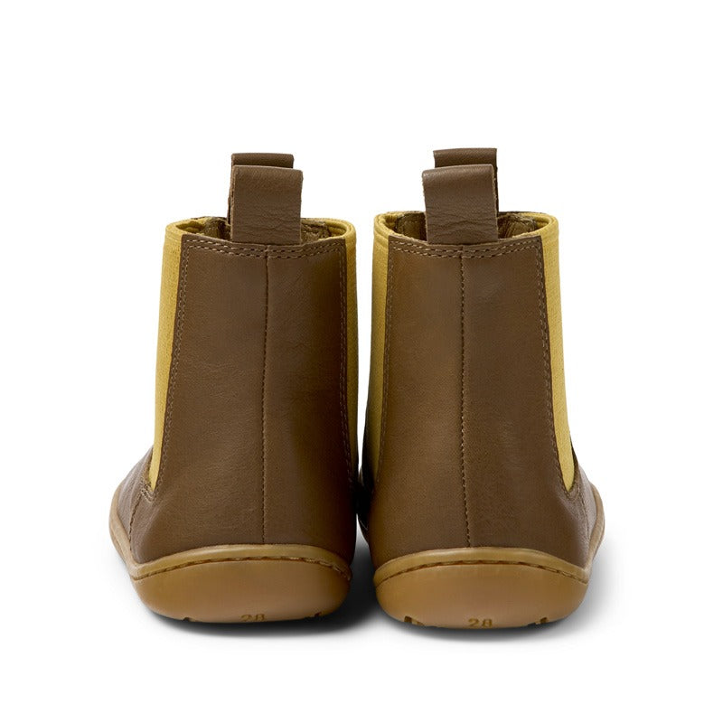 Pair of Camper Kids Peu Chelsea Boots - Brown, rear view.