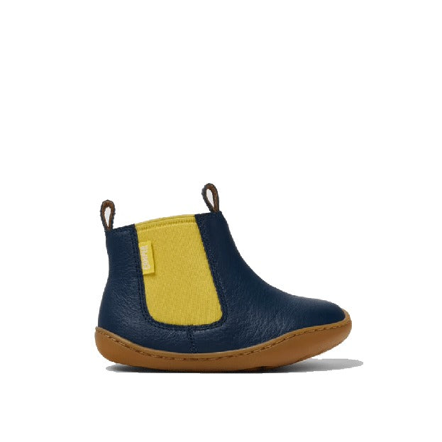 Camper Kids Peu Twins Chelsea Boot in blue, outer side view.