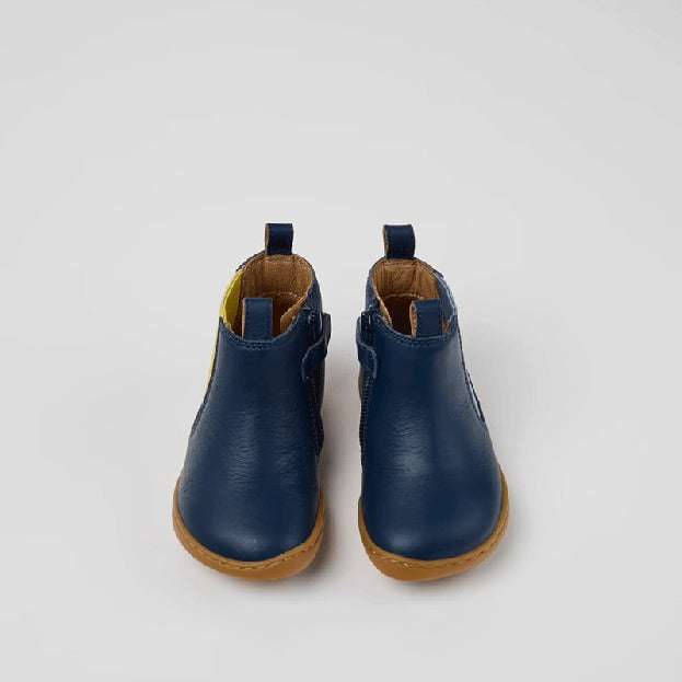 Pair of Camper Kids Peu Twins Chelsea Boots in blue, front view.