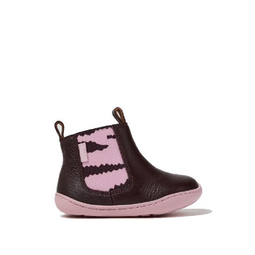 Camper Kids Peu Twins Chelsea Boot in burgundy, outer side view.