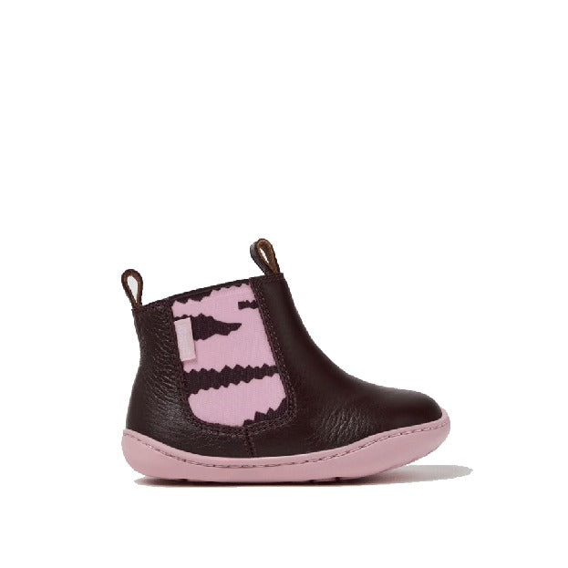 Camper Kids Peu Twins Chelsea Boot in burgundy, outer side view.