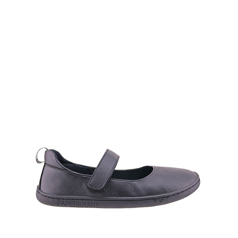 PaperKrane Kids Atlas Mary Jane Shoe in black, outer side view.