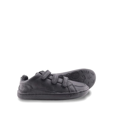 Pair of PaperKrane Kids Ruler Shoes in black, one showing outer side and the other on it's side showing a little of the sole.
