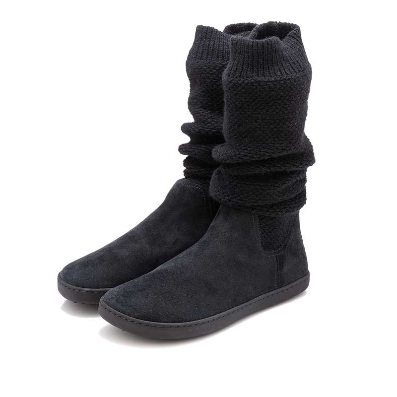Pair of Shapen Women's Knitty Boots - Black, angled view showing outer side and front.