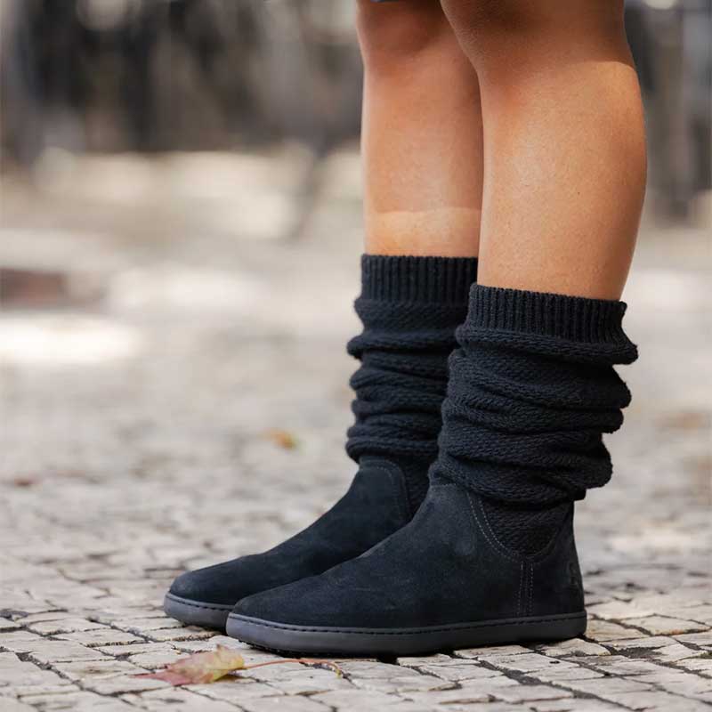 Person wearing Shapen Women's Knitty Boots - Black.