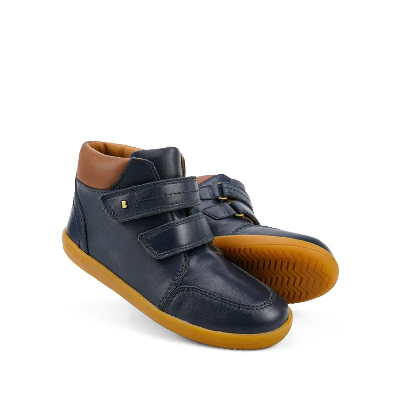 Pair of Bobux Kid+ Timber Boots - Navy, outer side and slight sole view