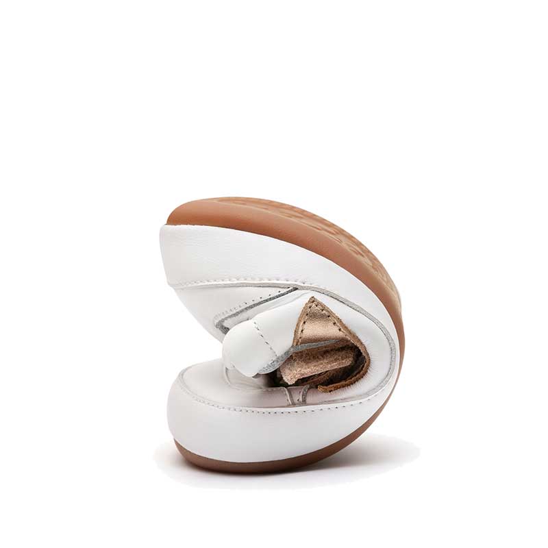 Tip Toey Joey Kids Trainer Landy - White Champagne Rose Gold, folded up.