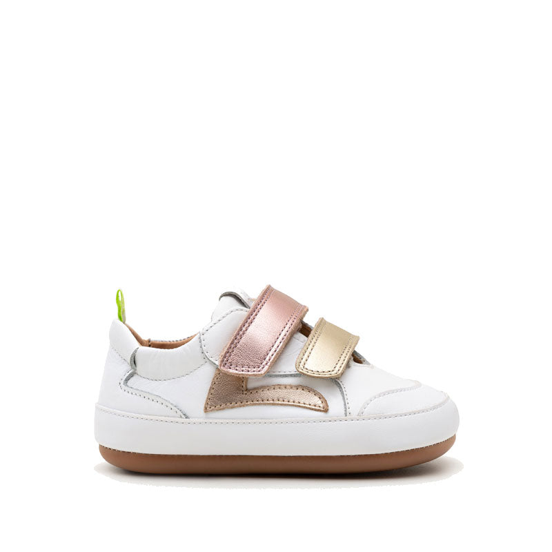 Tip Toey Joey Kids Trainer Landy - White Champagne Rose Gold, outer side view.