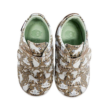 Pair of Poco Nido Kids Strap Shoes - Lemur Taupe, top view.