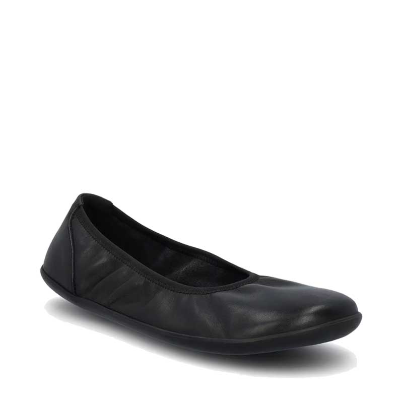 Groundies Women's Lily 3.0 Ballet Shoe in black, angled view showing outer side and front.
