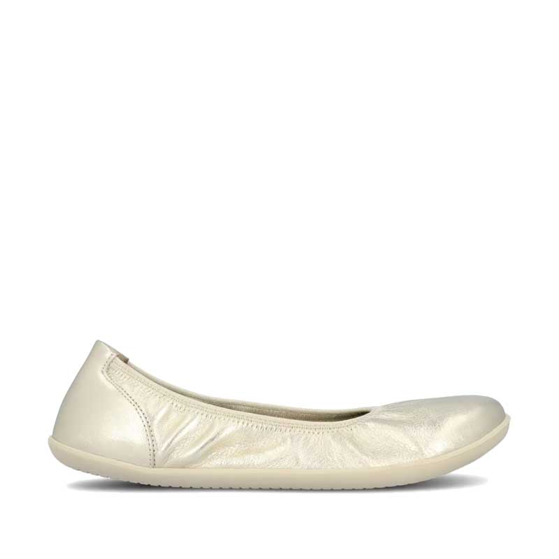 Groundies Women's Lily 3.0 Ballet Shoe in champagne, outer side view.