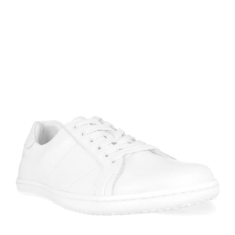 Angles Adults Leather Shoe Linos - White, angled view showing outer side