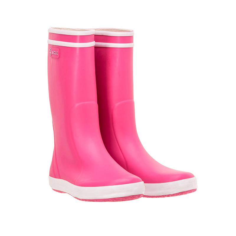 Pair of Aigle Kids Wellies Lolly Pop - Rose, angled view showing front and outer side