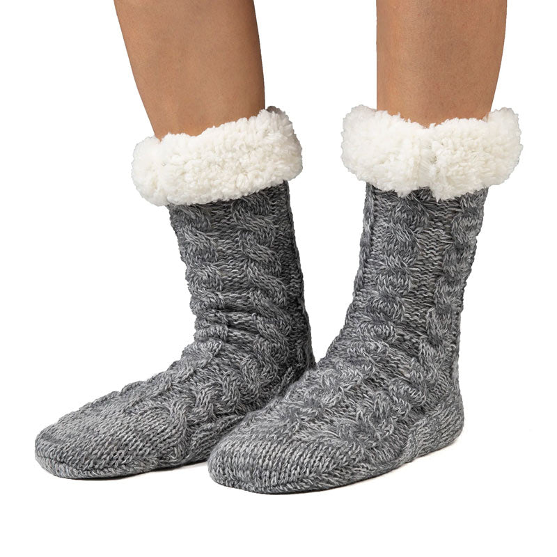 Cozy Sole Women's Slipper Socks - Cable Knit Grey (0)