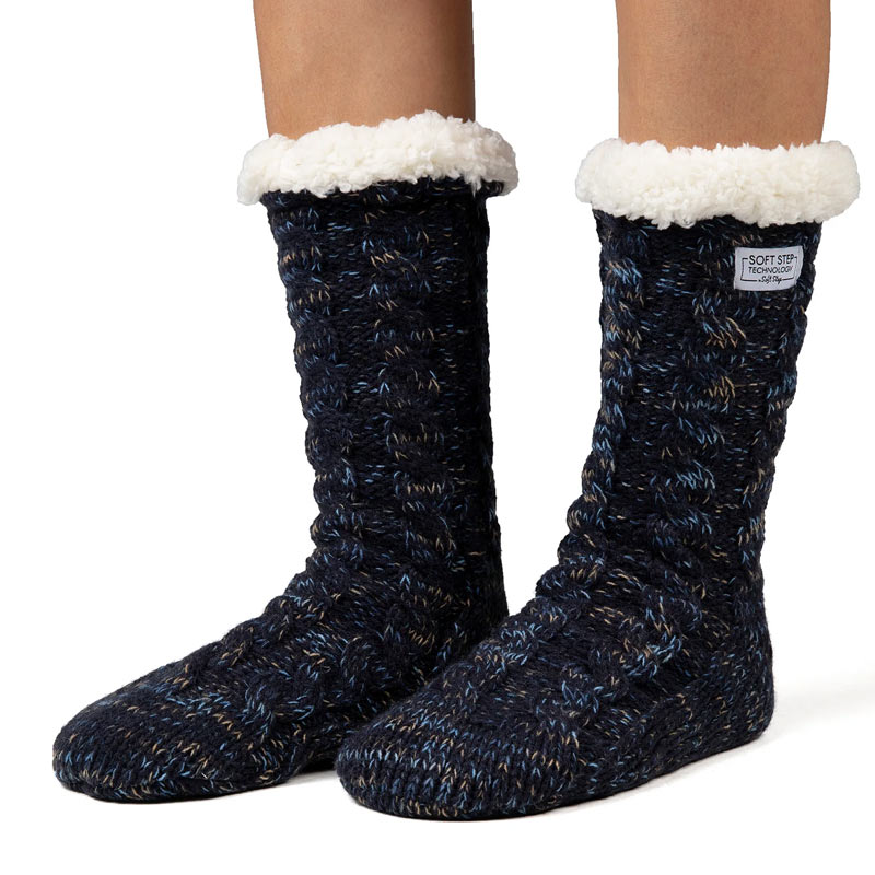 Cozy Sole Women's Slipper Socks - Cable Knit Navy (0)
