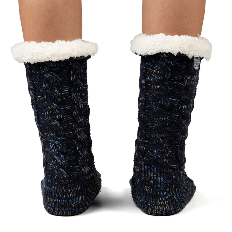 Cozy Sole Women's Slipper Socks - Cable Knit Navy (1)