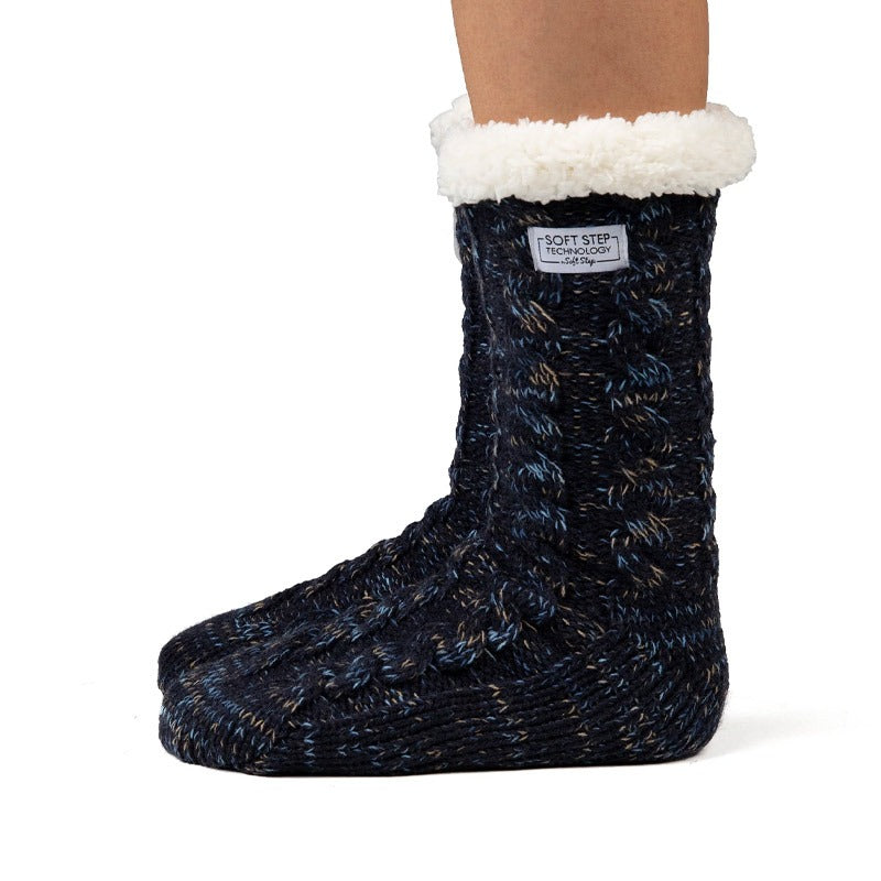 Cozy Sole Women's Slipper Socks - Cable Knit Navy (3)