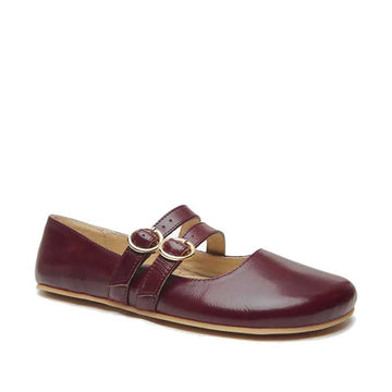 Origo Women's Double Strap Mary Jane Shoe - Patent Burgundy, angled view.