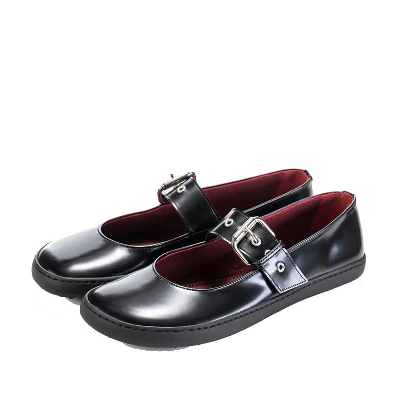 Pair of Shapen Women's Mary Jane Coco Ballerina Shoes - Black, angled view showing outer side and front.