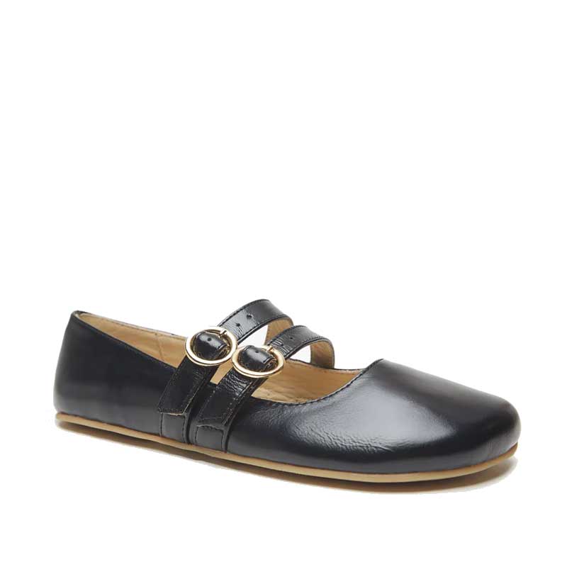 Origo Women's Double Strap Mary Jane Shoes - Patent Black
