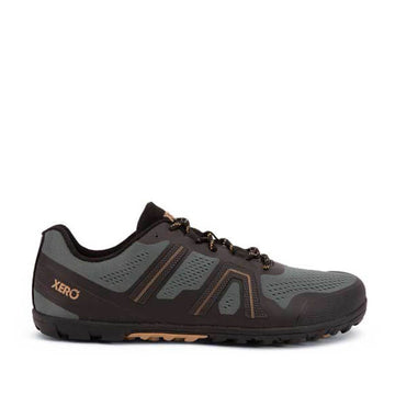Xero Men's Trail Shoe Mesa Trail II - Steel/Grey/Orange, outer side view.