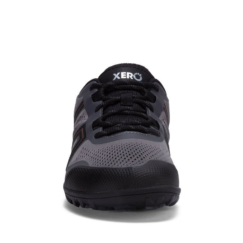 Xero Men's Trail Shoe Mesa Trail II - Steel/Grey/Orange, front view.