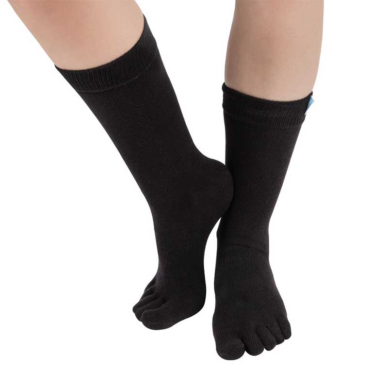 Person wearing TOETOE Adults Essential Mid-Calf Toe Socks - Black.
