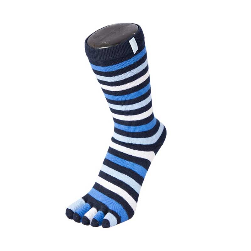 TOETOE Adults Essential Mid-Calf Toe Socks - Striped Denim (1)