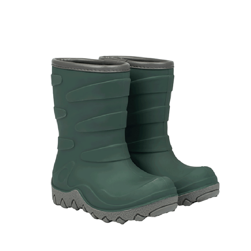 Pair of Mikk-Line Kids Thermal Boots - Balsam Green, angled view showing outer side and front.