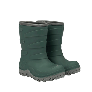 Pair of Mikk-Line Kids Thermal Boots - Balsam Green, angled view showing outer side and front.