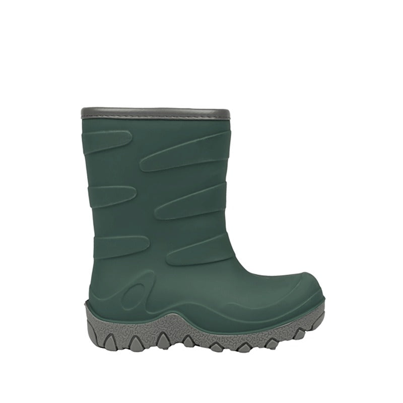 Mikk-Line Kids Thermal Boot - Balsam Green, outer side view.