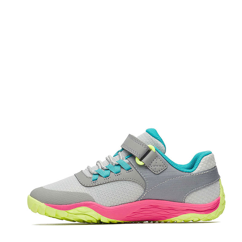 Merrell Kids Trail Glove 7 Shoe - Grey and Pink, inner side view.