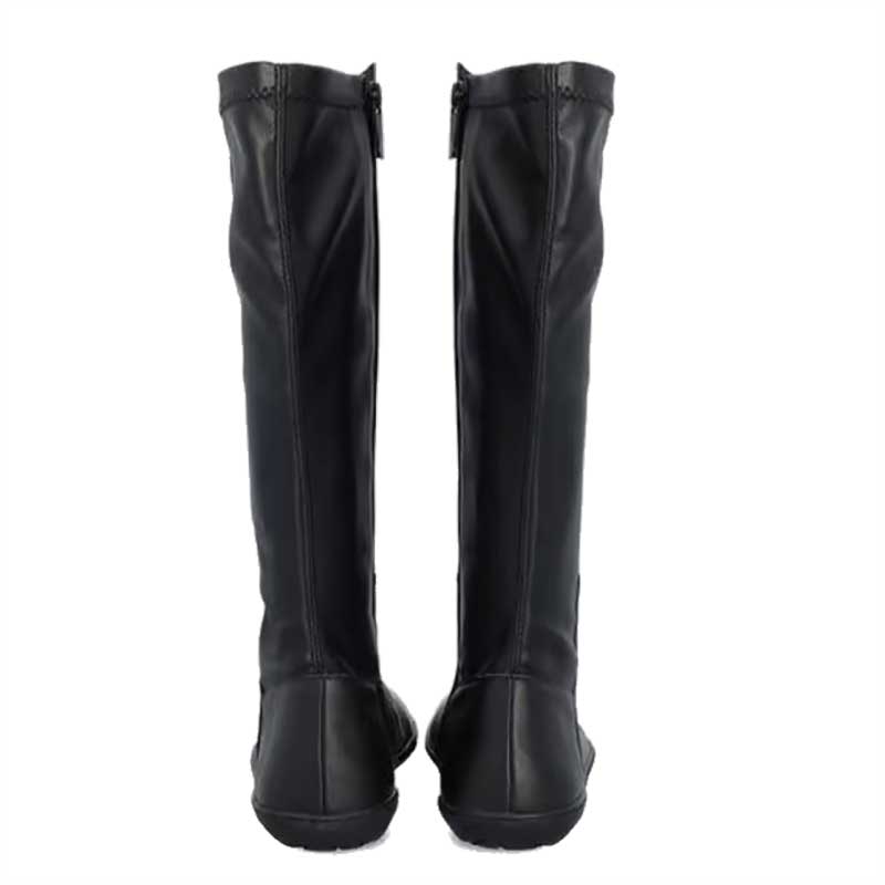 Pair of Groundies Women's Mona Stretch Boots in black, rear view.