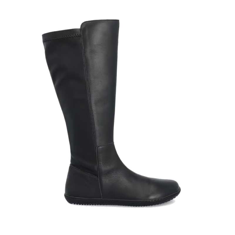Groundies Women's Mona Stretch Boot in black, outer side view.