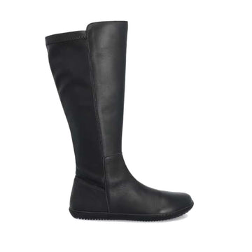 Groundies Women's Mona Stretch Boot in black, outer side view.