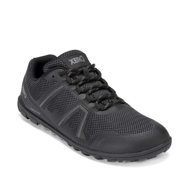 Xero Men's Waterproof Trail Shos Mesa Trail - Black, angled view showing the outer side and front.