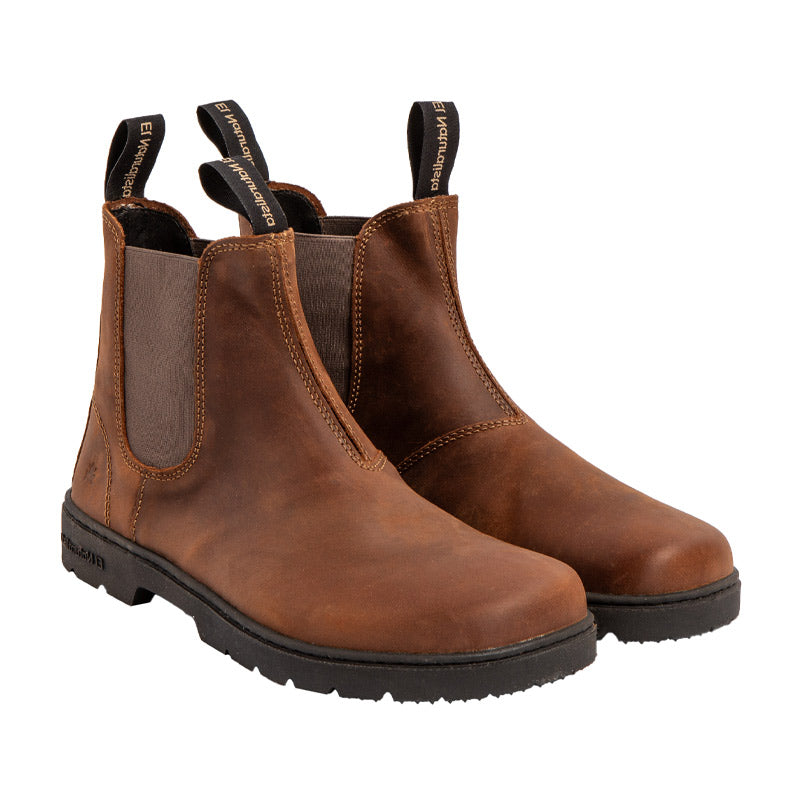 Pair of El Naturalista Barefoot Arizona Nomada Chelsea Boots - Clay, angled view showing outer side and front.