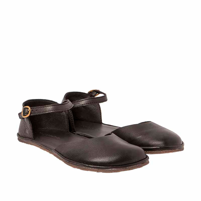 Pair of El Naturalista Barefoot Bare Sandals - Black, angled view showing outer side and front.