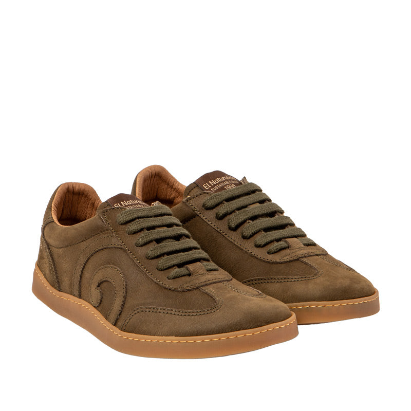 Pair of El Naturalista Barefoot Pleasant Origen Shoes - Forest, angled view showing outer side and front.