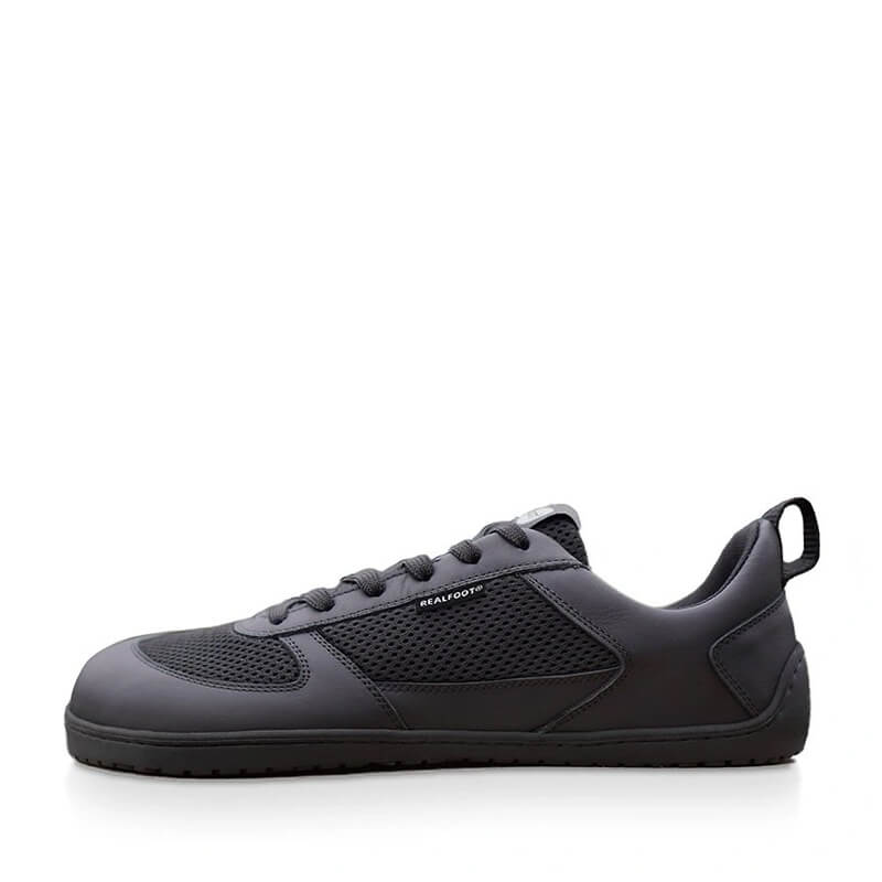 Realfoot Adults Trainer Natural Runner - All Black, outer side view.