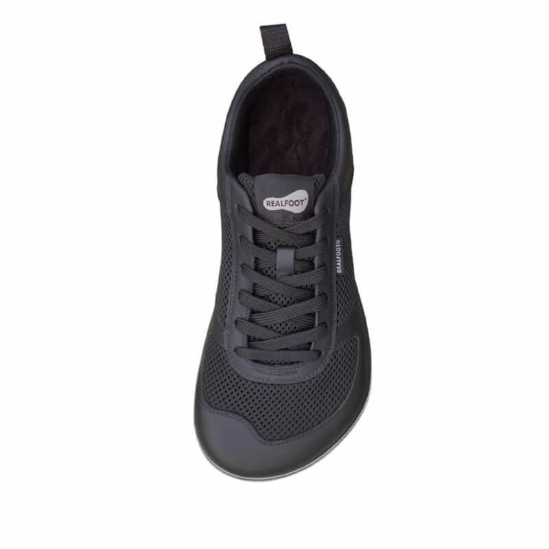 Realfoot Adults Trainer Natural Runner - All Black, top view.